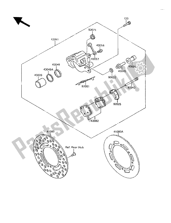 All parts for the Rear Brake of the Kawasaki KX 80 1989