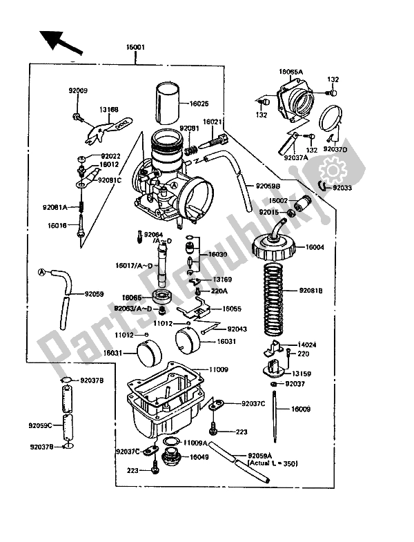 Alle onderdelen voor de Carburator van de Kawasaki KDX 200 1987