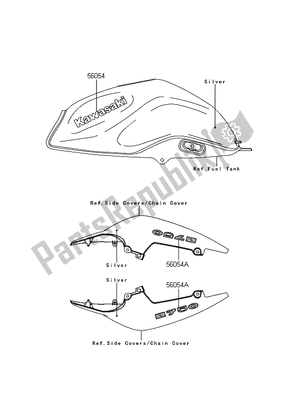 Alle onderdelen voor de Stickers (zilver) van de Kawasaki Z 750 2007