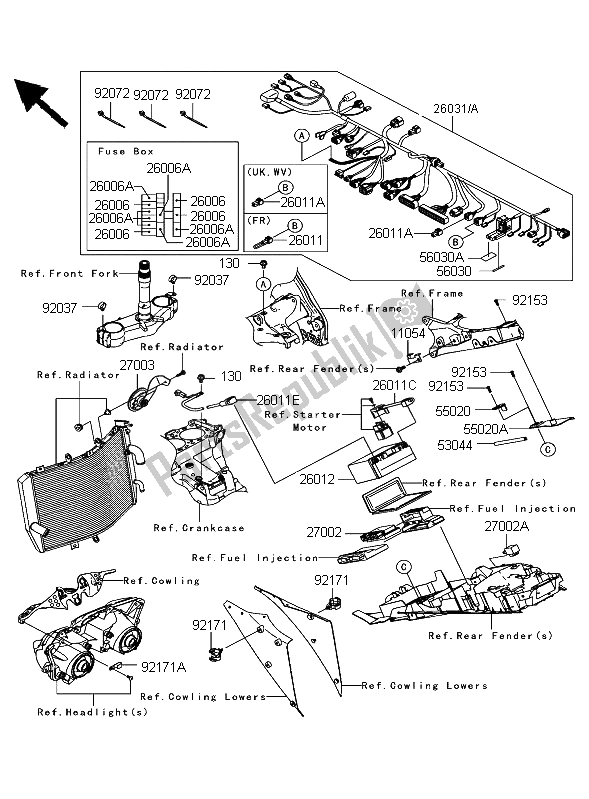 Alle onderdelen voor de Chassis Elektrische Apparatuur van de Kawasaki Ninja ZX 10R 1000 2006