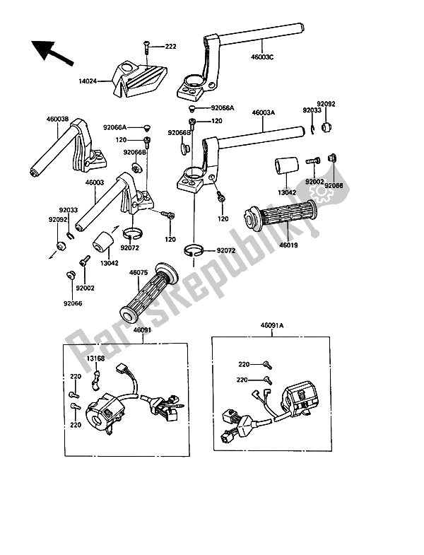All parts for the Handlebar of the Kawasaki 1000 GTR 1991