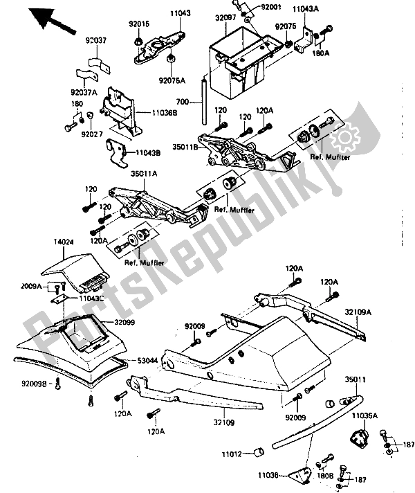 All parts for the Battery Case of the Kawasaki ZX 400 1987