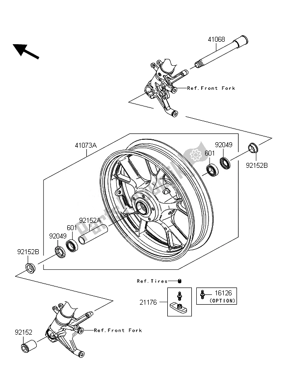 All parts for the Front Hub of the Kawasaki 1400 GTR ABS 2011