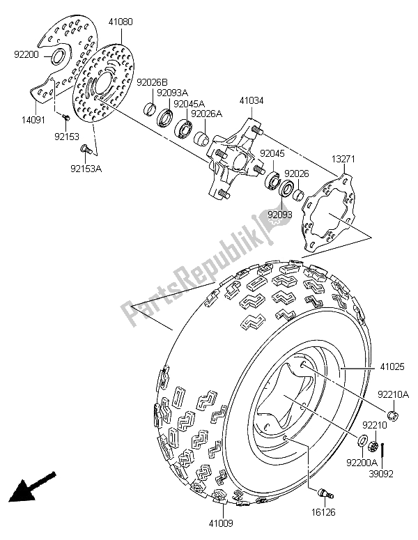 All parts for the Front Hub of the Kawasaki KFX 400 2006