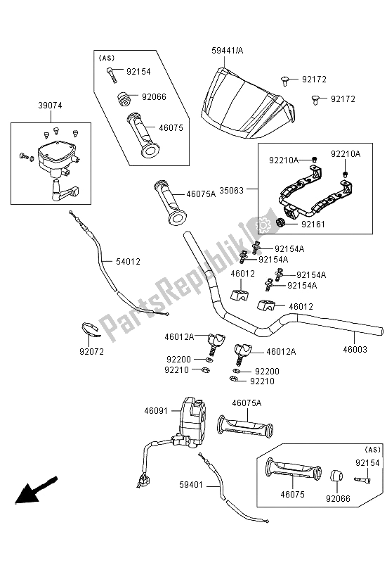 Todas as partes de Guidão do Kawasaki KVF 300 2012