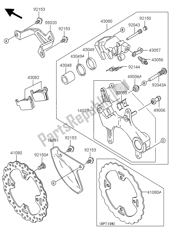 All parts for the Rear Brake of the Kawasaki KX 450F 2011