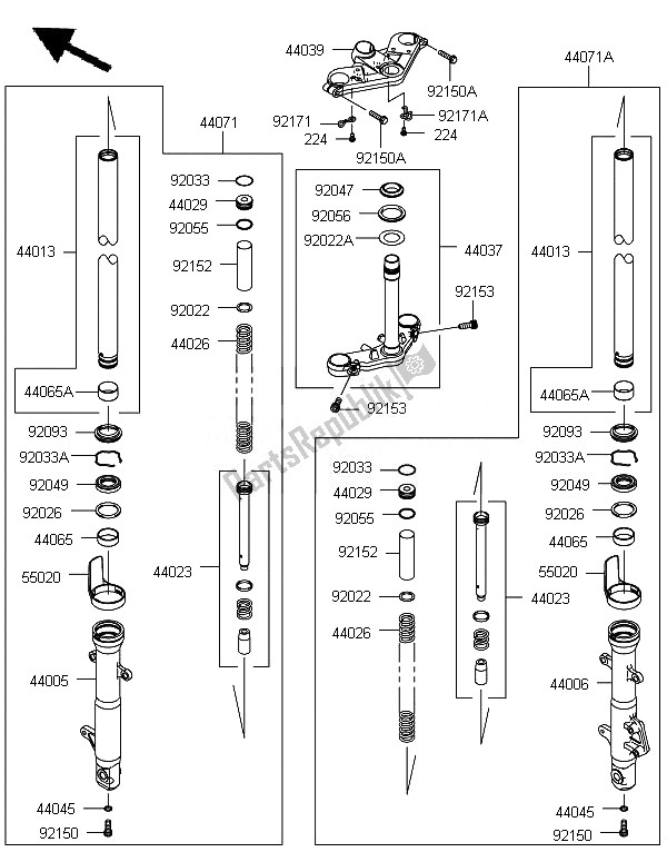 Tutte le parti per il Forcella Anteriore del Kawasaki Ninja 250R 2011