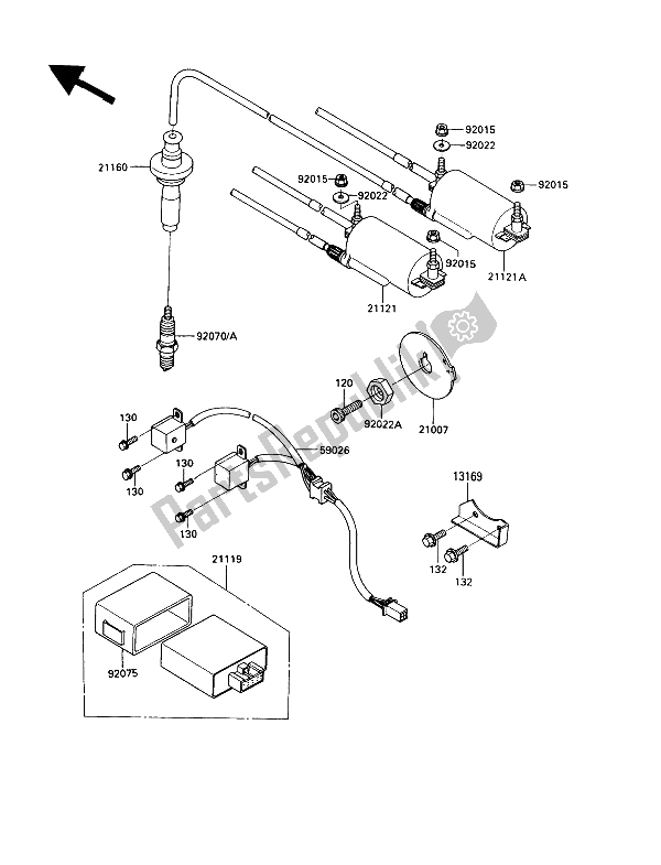 Todas as partes de Sistema De Ignição do Kawasaki GPZ 900R 1989