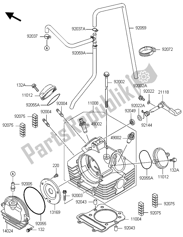 All parts for the Cylinder Head of the Kawasaki KLF 300 4X4 2006