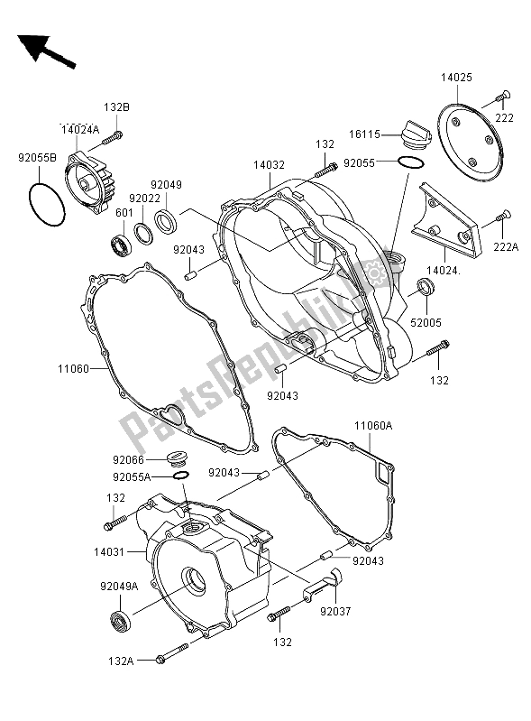 Alle onderdelen voor de Motorkap van de Kawasaki KLF 300 2004