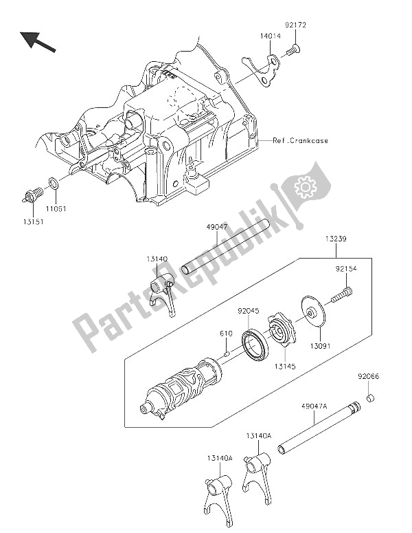 All parts for the Gear Change Drum & Shift Fork(s) of the Kawasaki Ninja 300 2016