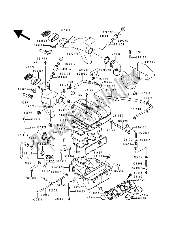 All parts for the Air Cleaner of the Kawasaki ZZ R 600 1993