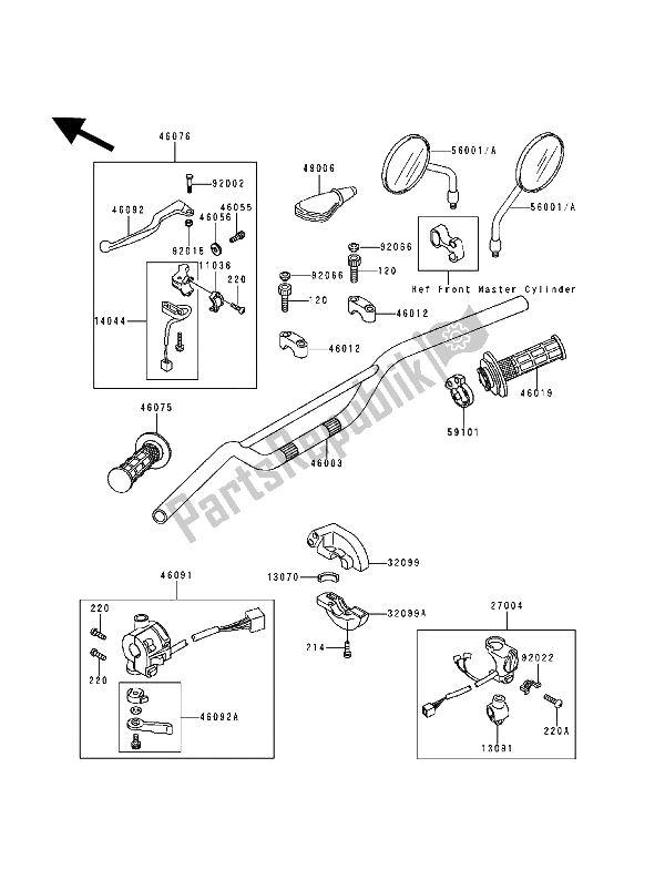 Todas as partes de Guidão do Kawasaki KLR 250 1994