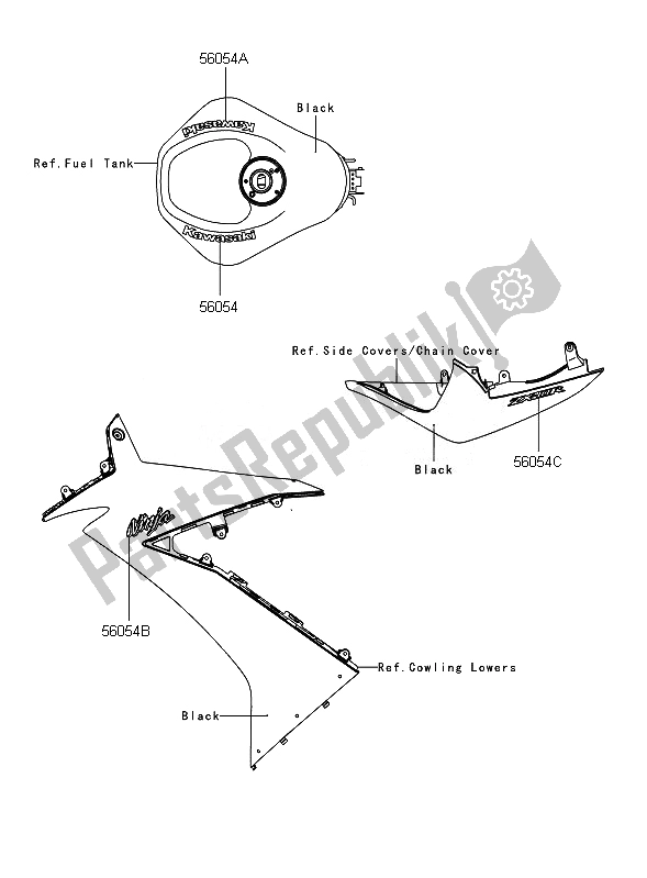 Todas las partes para Calcomanías (negro) de Kawasaki Ninja ZX 10R 1000 2010