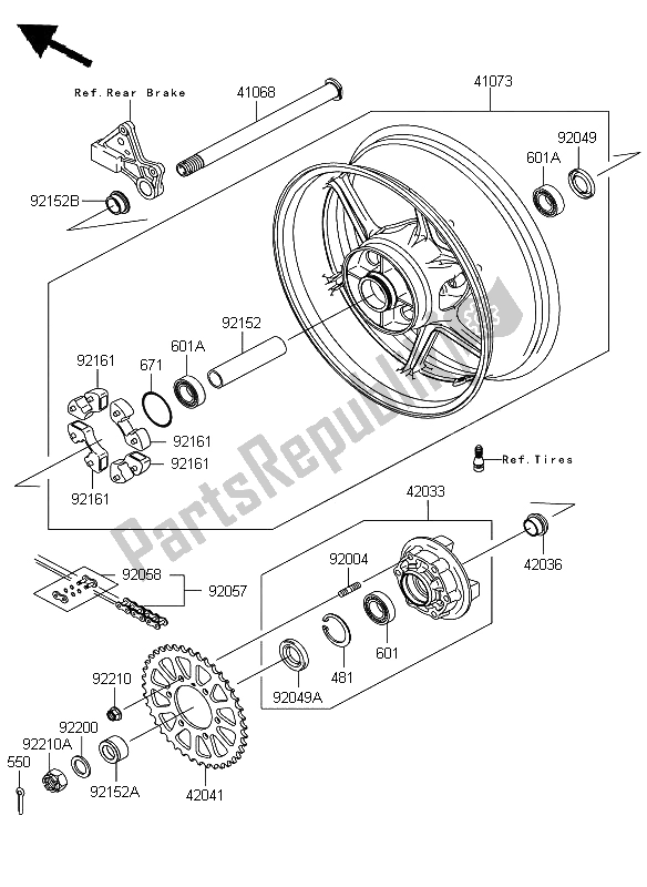 All parts for the Rear Hub of the Kawasaki Ninja ZX 6R 600 2008