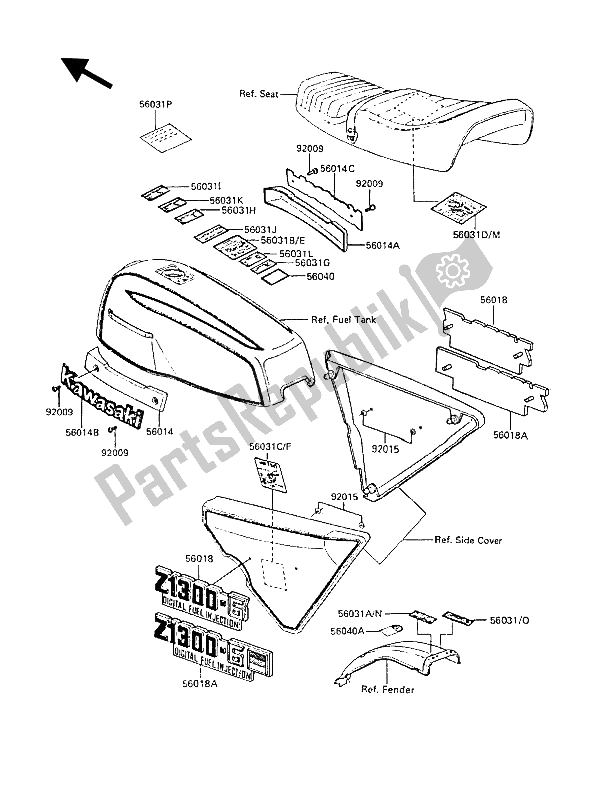 Tutte le parti per il Etichette del Kawasaki Z 1300 1988