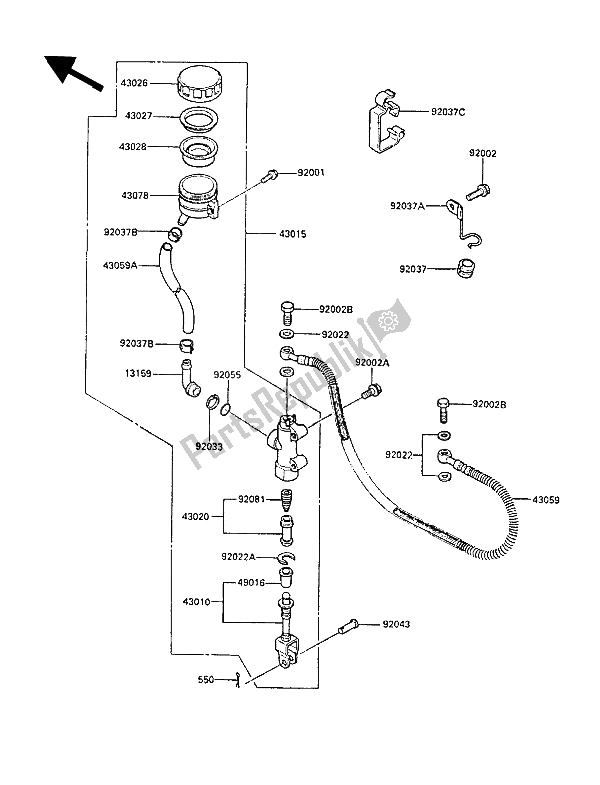 Todas as partes de Cilindro Mestre Traseiro do Kawasaki GPZ 600R 1988