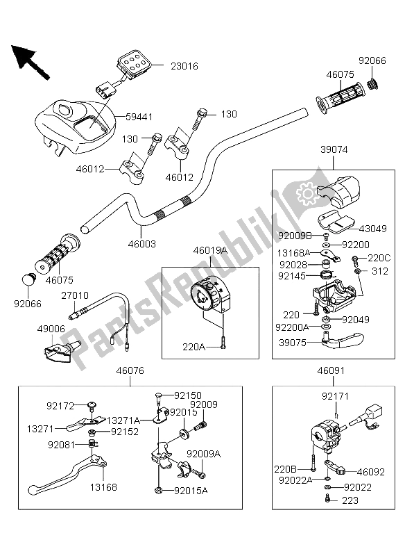 Tutte le parti per il Manubrio del Kawasaki KFX 700 2004