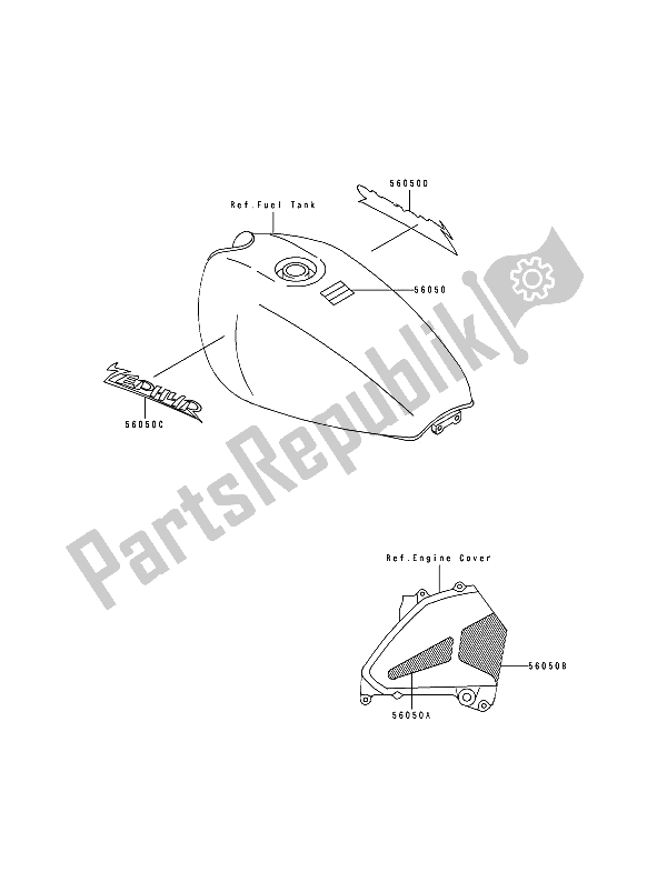 Tutte le parti per il Decalcomanie del Kawasaki Zephyr 550 1991