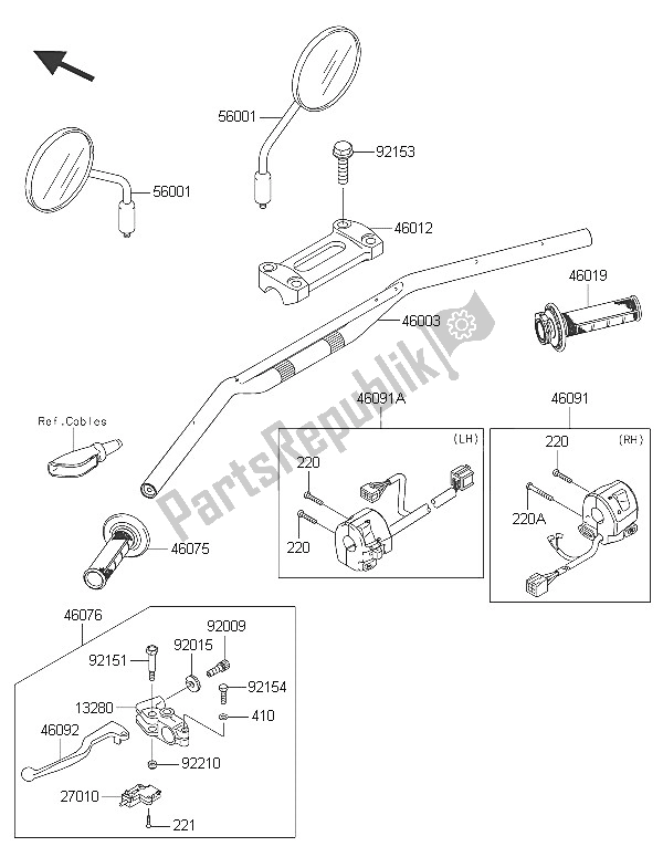 All parts for the Handlebar of the Kawasaki KLX 250 2016