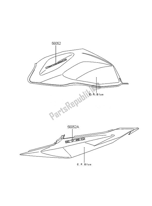 Toutes les pièces pour le Décalcomanies (bleu C. P.) du Kawasaki Z 750 2005
