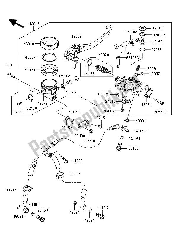 All parts for the Front Master Cylinder of the Kawasaki Ninja ZX 6R 600 2009