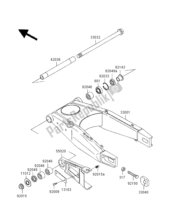 All parts for the Swingarm of the Kawasaki ZXR 400 1997