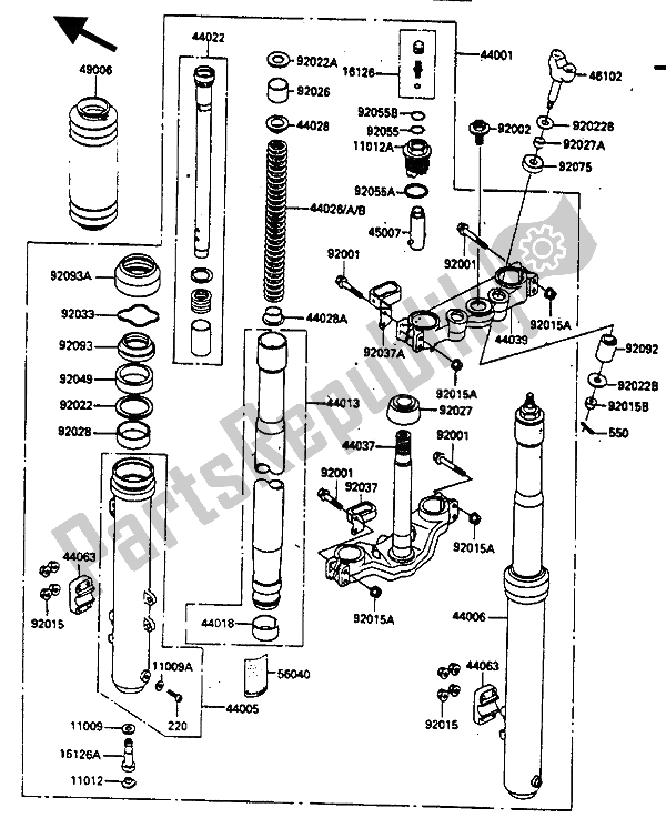 Wszystkie części do Przedni Widelec Kawasaki KX 500 1985