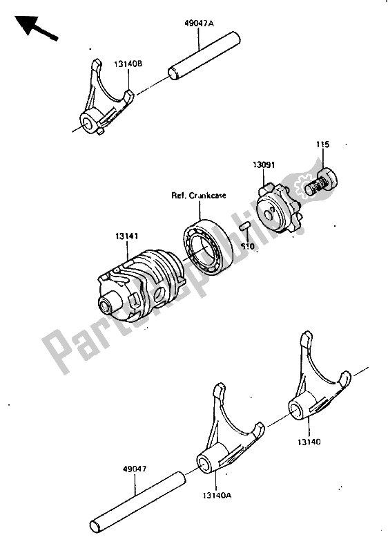 All parts for the Change Drum & Shift Fork of the Kawasaki KX 250 1987