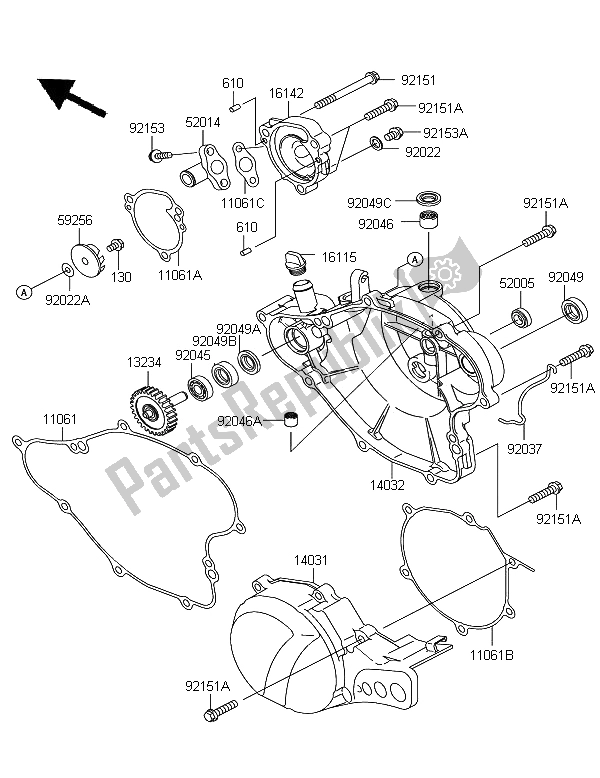 All parts for the Engine Cover of the Kawasaki KX 65 2008