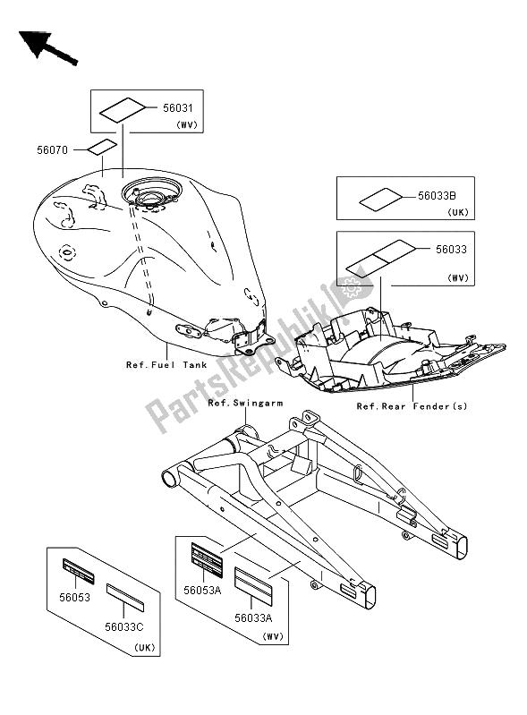 All parts for the Labels of the Kawasaki ER 6N 650 2007