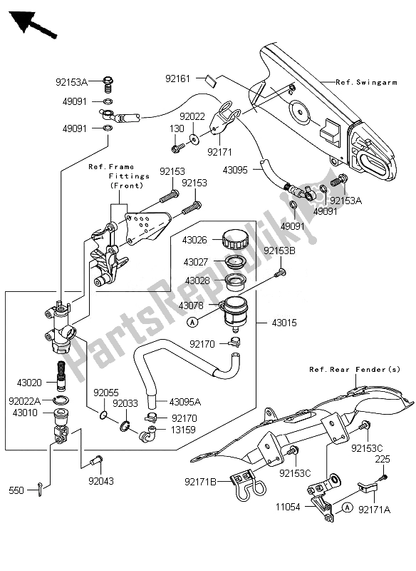 All parts for the Rear Master Cylinder of the Kawasaki Ninja ZX 6R 600 2007