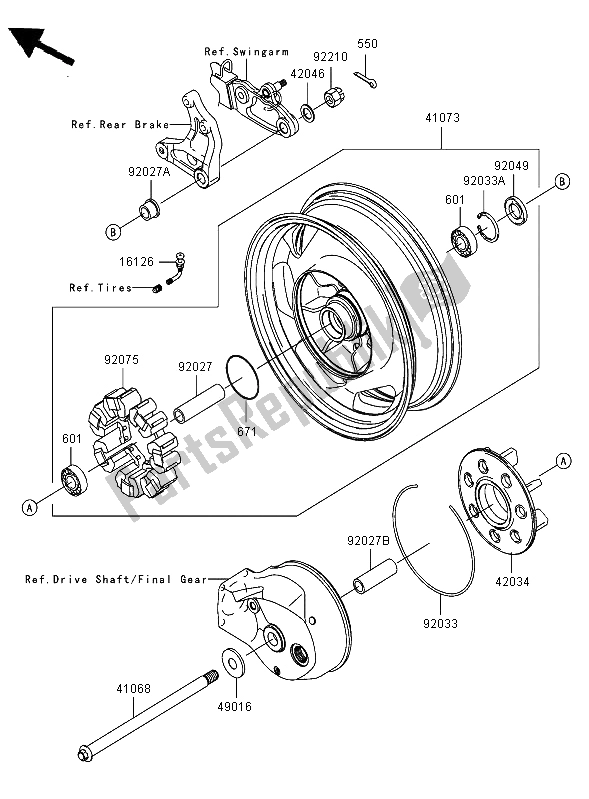 All parts for the Rear Hub of the Kawasaki VN 1600 Classic Tourer 2006