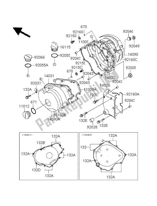 Tutte le parti per il Coperture Del Motore del Kawasaki EL 250 1996