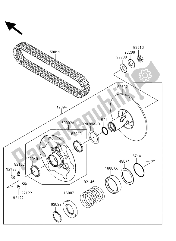 Tutte le parti per il Convertitore Guidato E Cinghia Di Trasmissione del Kawasaki KVF 360 4X4 2011