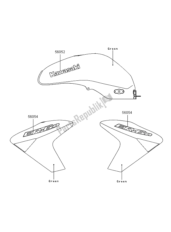 Toutes les pièces pour le Décalcomanies (vert) du Kawasaki ER 6N 650 2008