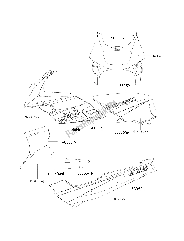 Wszystkie części do Kalkomanie (srebrne) Kawasaki GPZ 500S 2002