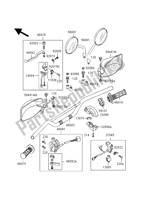 Tutte le parti per il Manubrio del Kawasaki KLR 650 1998