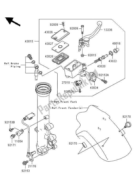 All parts for the Front Master Cylinder of the Kawasaki ER 6N ABS 650 2008