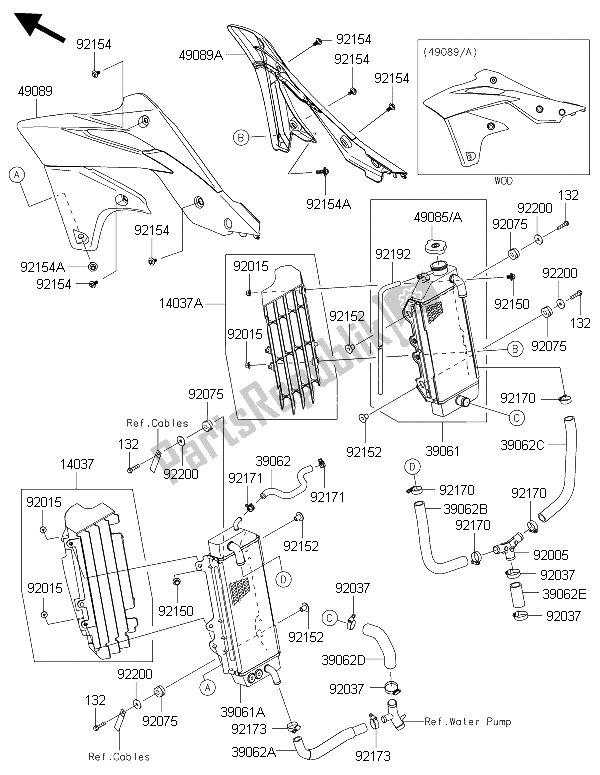 All parts for the Radiator of the Kawasaki KX 250F 2015