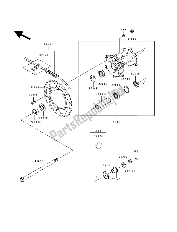 Alle onderdelen voor de Achternaaf van de Kawasaki KLX 250 1993