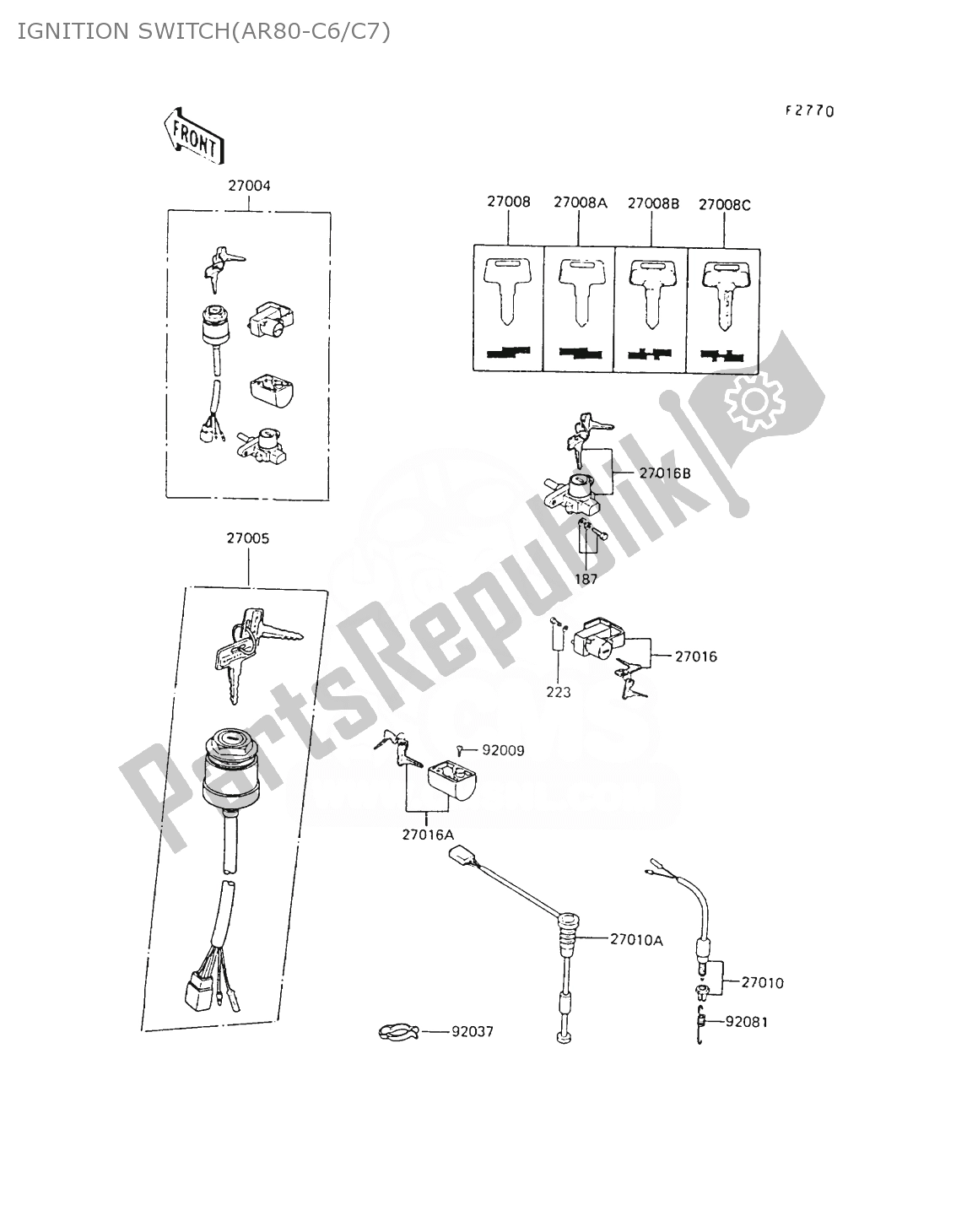 Alle onderdelen voor de Ignition Switch(ar80-c6/c7) van de Kawasaki AR 80 1989