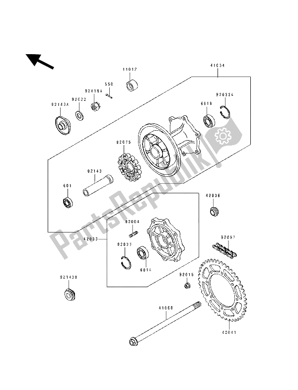 Tutte le parti per il Mozzo Posteriore del Kawasaki KLE 500 1991