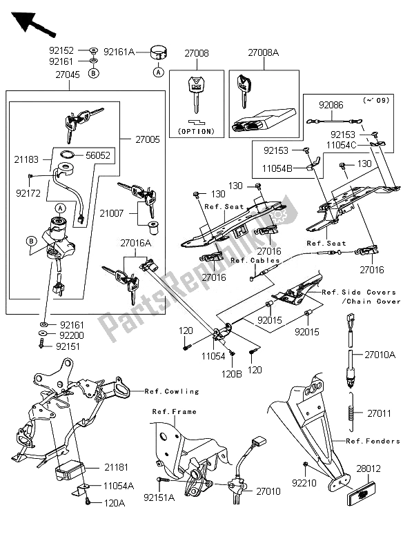 Toutes les pièces pour le Interrupteur D'allumage du Kawasaki Z 750 ABS 2007