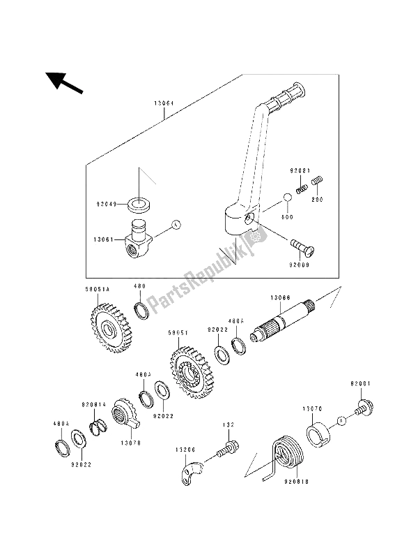 Tutte le parti per il Meccanismo Di Kickstarter del Kawasaki KX 125 1990