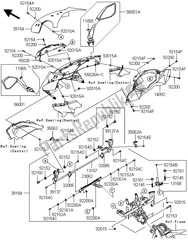 All parts for the Cowling (upper) of the Kawasaki ZX 1000 SX ABS 2014