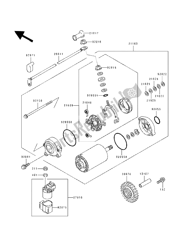 All parts for the Starter Motor of the Kawasaki ZZ R 1100 1993