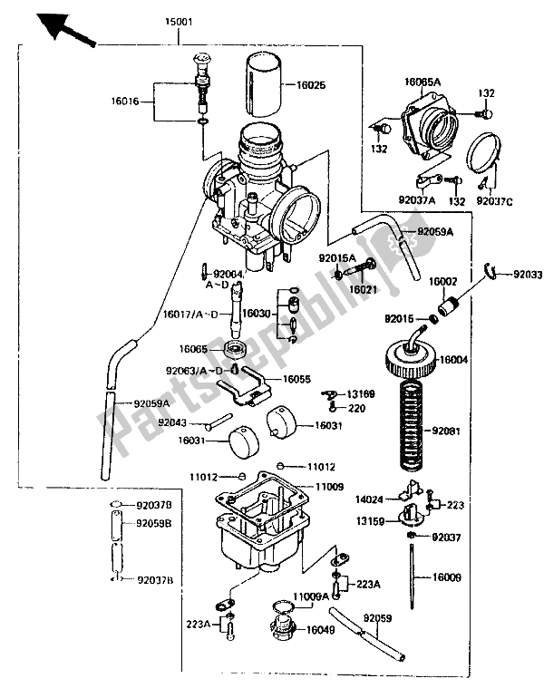 Tutte le parti per il Carburatore del Kawasaki KX 125 1987