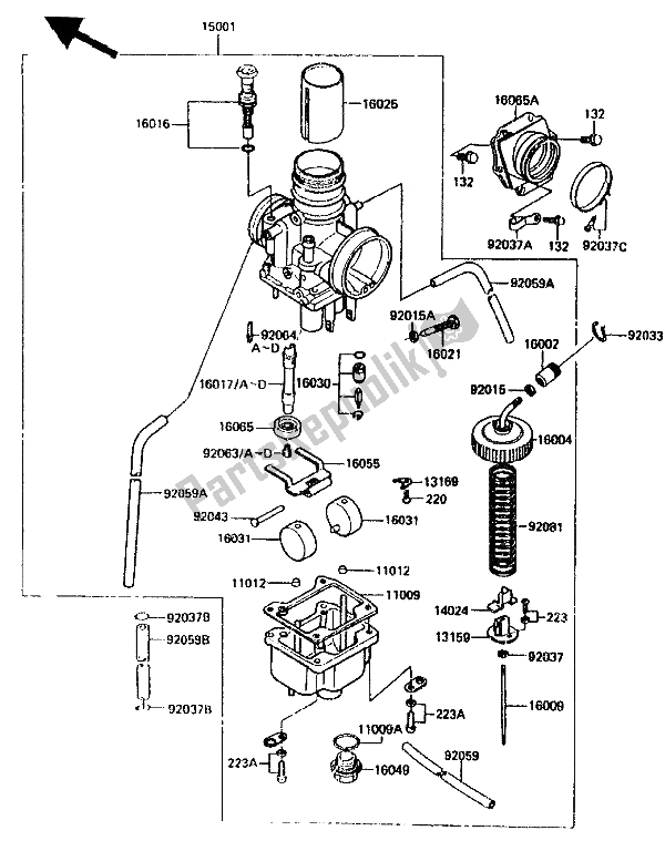 Tutte le parti per il Carburatore del Kawasaki KX 125 1987