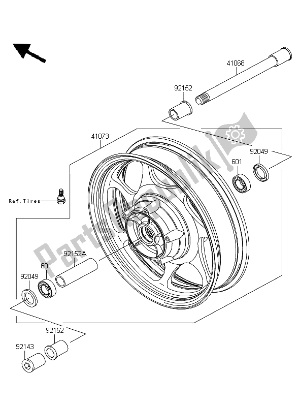 All parts for the Front Hub of the Kawasaki VN 2000 Classic 2008